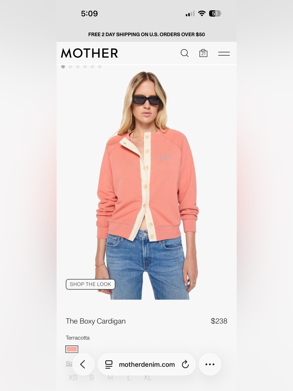 MOTHER Boxy Cardigan in Terracotta with Cream Placket